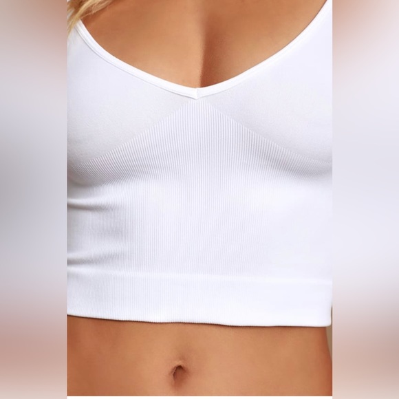 Free People Brami White Ribbed V-Neck Bra Top - Picture 3 of 4